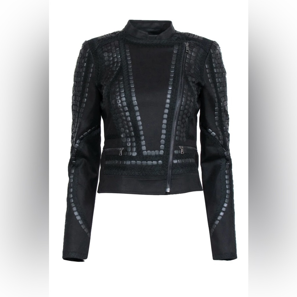 BCBGMAXAZRIA Jaison Sequin Moto Crop Jacket